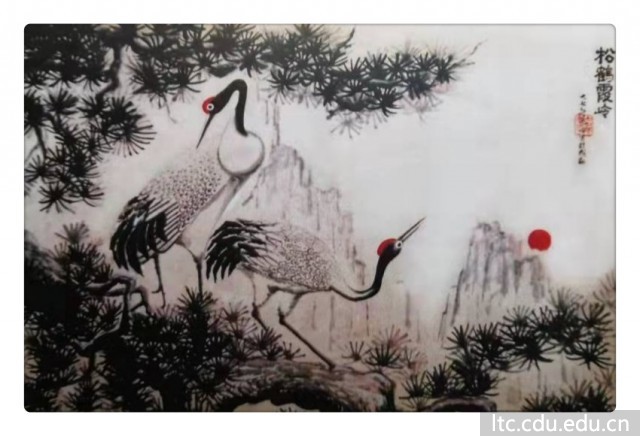 国画 松鹤霞岭