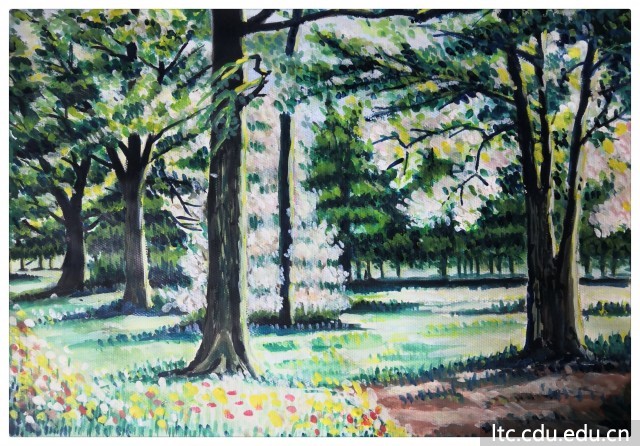 水粉画 夏至绿荫